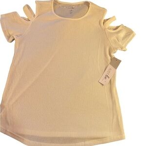 Woman’s designer shirt with cut out sleeves (NWT)